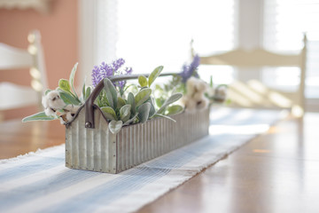 Spring floral arrangement on dining room table