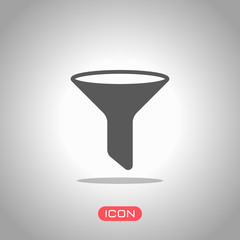 Poster - funnel or filter icon. icon under spotlight. gray background