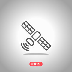 Poster - satellite of gps or internet technology, outline linear icon. icon under spotlight. gray background