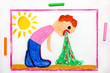 Colorful drawing: Vomiting man. A sign of food poisoning or the effect of drinking alcohol