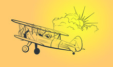 Biplane Line Vector Illustration