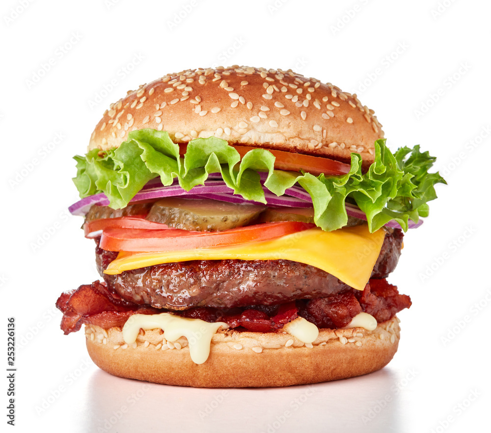 hamburger isolated on white background - obrazy, fototapety, plakaty 