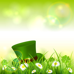 Wall Mural - Patrick Day Green Nature Background with Leprechaun Hat