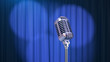 Retro Microphone and a Blue Curtain with Spotlights, 3d Render