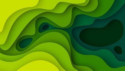 Poster - 3D abstract background with green paper cut shapes. Vector design layout for business presentations, flyers, posters and invitations. Colorful carving art, environment and ecology element