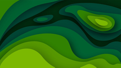Poster - 3D abstract background with green paper cut shapes. Vector design layout for business presentations, flyers, posters and invitations. Colorful carving art, environment and ecology element