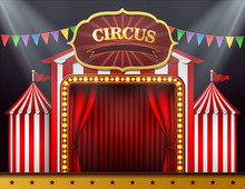 The Circus Entrance With A Red Curtain Closed