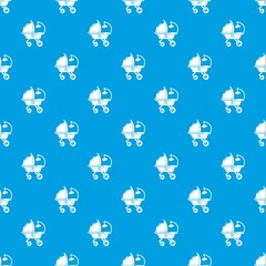 Poster - baby carriage cute pattern vector seamless blue repeat for any use