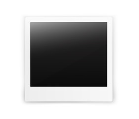 Poster - Retro realistic vertical blank instant photo frame on a table. Layered vector illustration polaroid photo imitation