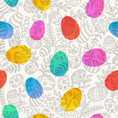 Poster - Easter seamless pattern with eggs and spring flowers. Seamless vector pattern
