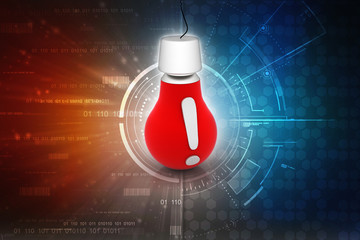Poster - 3d rendering Idea concept, exclamation mark with light bulb
