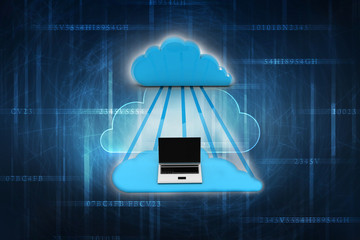 Poster - 3d rendering Cloud online storage icons with laptop

