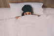 © South House Studio - pretty young female in snow-white bed, wakes up in wonderful summer morning,