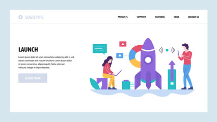 Aufkleber - Vector web site design template. Rocket launch. Start new business. Landing page concepts for website and mobile development. Modern flat illustration.