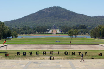Sovereignty sign at the Aboriginal Tent Embassy in Canberra Parliamentary Zone Australia Capital Territory
