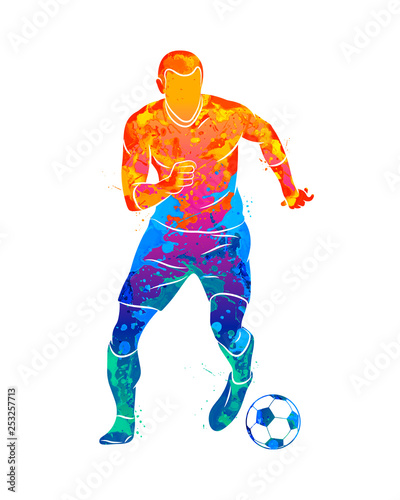 Tela Abstract professional soccer player quick shooting a ball from splash of waterco