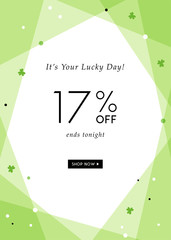 St. Patrick's Day sale banner with stylish background for social media, ads and email design, web site, poster, store display, advertising print, promotional material and announcement.