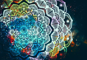Wall Mural - abstract ancient geometric with star field and colorful galaxy background, watercolor digital art pa
