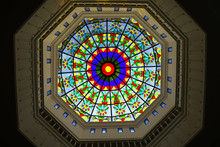 Colorful Glass Ceiling Window Inside Big Cathedral Church