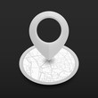 Isometric location pin with radius city map. icon design whitecolor on black background