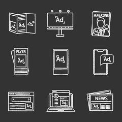 Wall Mural - Advertising channels chalk icons set