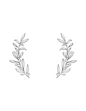 Delicate Hand Drawn Green Olive Twigs Isolated On A White Background. Vector Black Branch Frame. Retro Style Delicate Black Sketched Floral Wreath. Illustration Without Text.