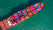 © Kalyakan - Container ship going to deep sea port, Business logistic import export shipping and transportation by container ship, Aerial view.