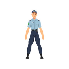 Canvas Print - Professional Policeman in Uniform, Security Police Officer Vector Illustration