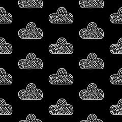 Black and white simple cloud hand drawn seamless pattern minimalism style