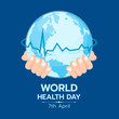 © ananaline - World health day banner with hand hold circle world and line heart wave around on blue background vector design