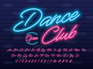 Fototapete - Glowing neon light alphabet design