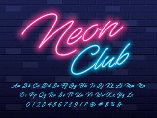 Fototapete - Glowing neon light alphabet design