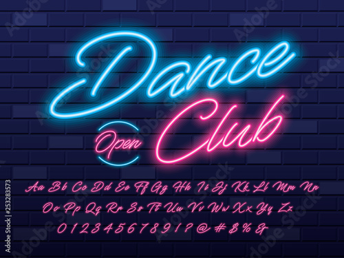 Glowing neon light alphabet design