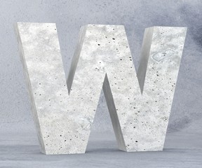 Wall Mural - Concrete Capital Letter - W isolated on white background. 3D render Illustration