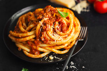 Tasty Pasta Bolognese With Cheese And Basil