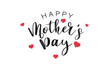 Happy Mothers Day Calligraphy Text With Mini Red Hearts. Holiday And Decoration Word And Quotes Concept. Vector Illustration