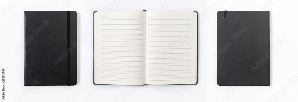 black notebook on white background with clipping path - obrazy, fototapety, plakaty 