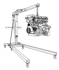 Aufkleber - Engine hoist with engine outline