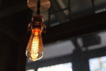 Wall Mural - Close up of Illuminated light bulb with copy space.