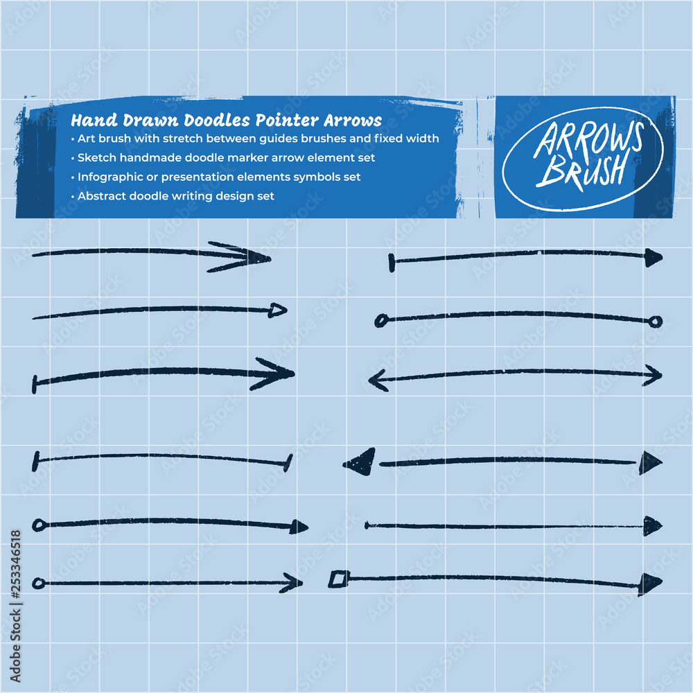 Hand drawn sketch arrows design elements. Arrows brush stroke set of ...