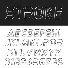 Wall Mural - Stroke font alphabet template. Letters and numbers brush design