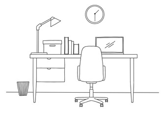 Fototapete - Sketch the workplace in front of the computer. Vector