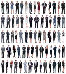 Sticker - collage of young business people standing in a row.