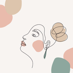 Wall Mural - Woman face continuous line drawing. One line . Hand-drawn minimalist illustration, vector.