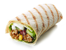 Tortilla Wrap With Fried Minced Meat And Vegetables