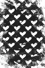 Canvas Print - Grunge pattern with icons of related hearts. Vertical black and white backdrop.