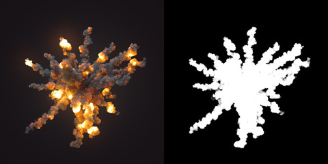 Aufkleber - Composition with large explosions in dark plus alpha channel. 3d rendering