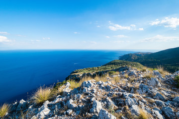 Natural panorama from the top to the sea without human activity