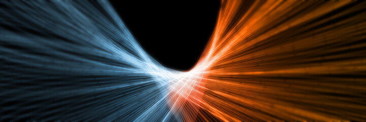 Poster - 3D Rendering of abstract Fire and Ice lines element against (vs) each other background. Heat and Cold concept