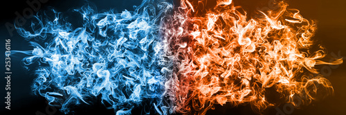 Abstract Fire and Ice element against (vs) each other background Poster Mural XXL